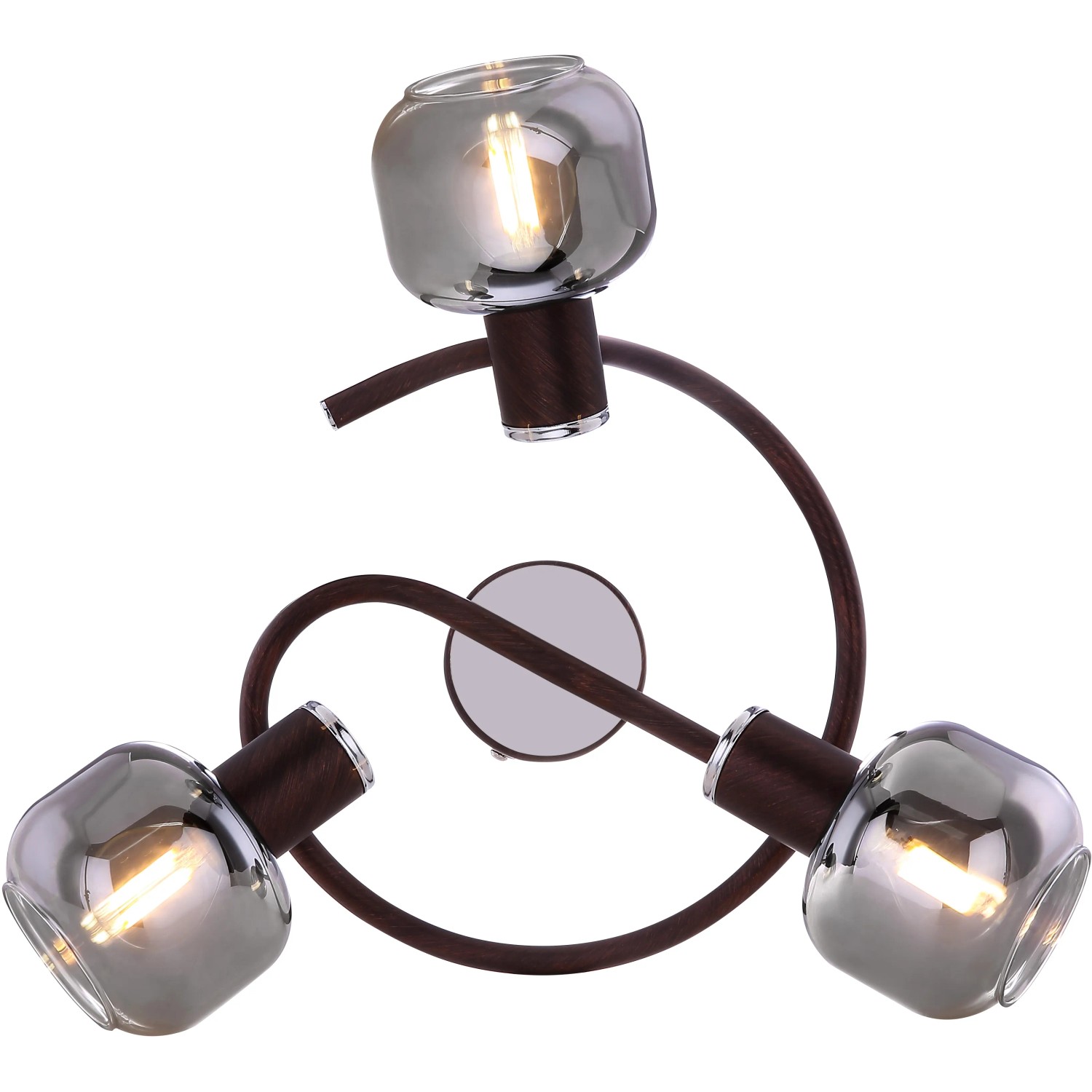 Bronzefarbiger Globo Strahler Pallo mit drei rauchigen Lampengläsern. Ideal als Spot für Wohnräume.