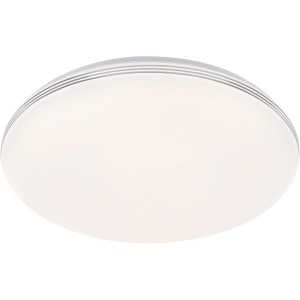 Weiße, runde LED-Deckenleuchte Faro von Fischer & Honsel mit Chromrand, Ø 33 cm.