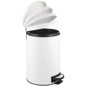 Weißer Wenko Tret-Mülleimer Leman, 12 l, mit geöffnetem Deckel und Pedal.
