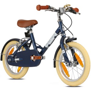 PROMETHEUS BIKES Kinderfahrrad 14 Zoll ab 4 Jahre Retro Look mit Felgenbremse & Ständer Blau