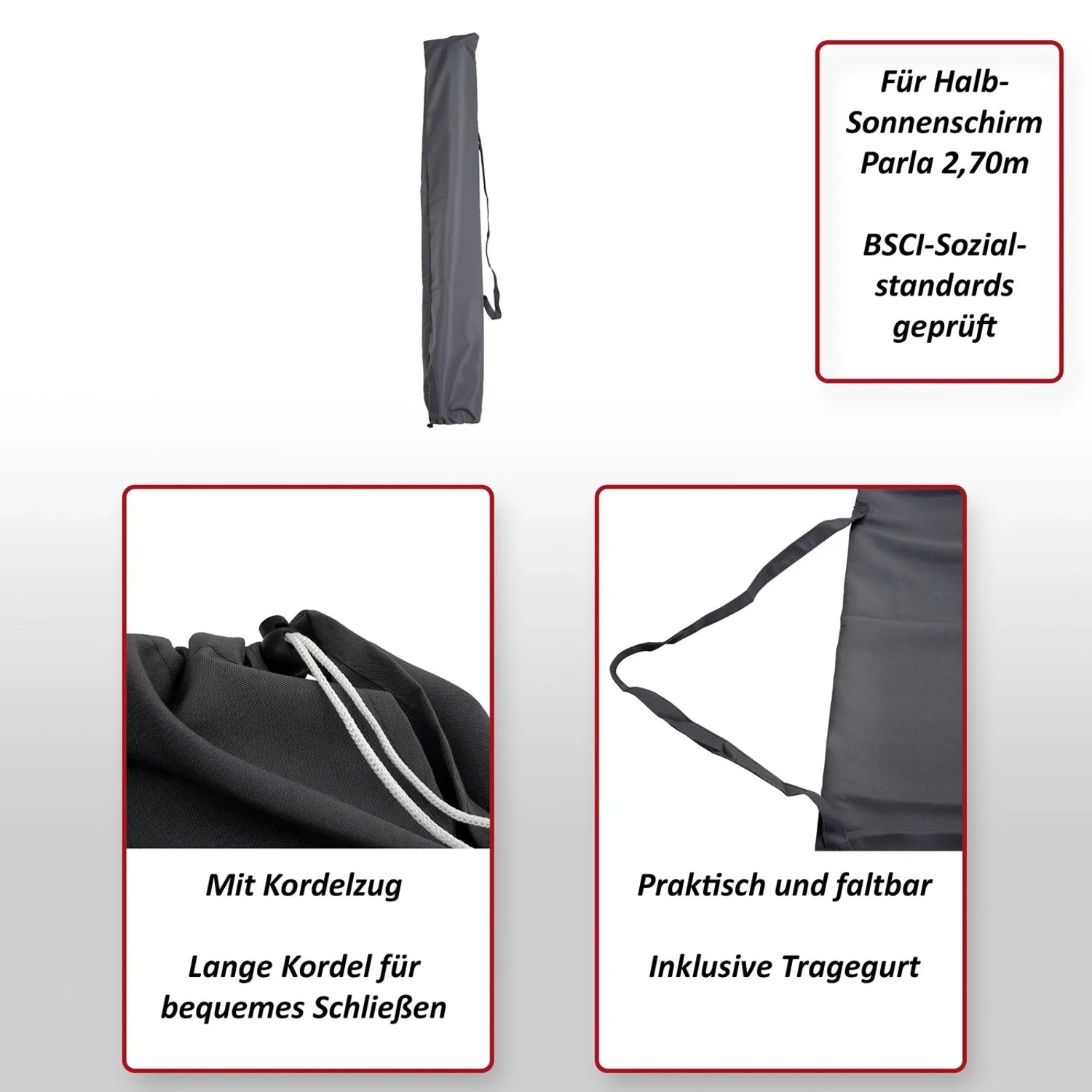 MCW Schutzhülle Lorca anthrazit für 2,7m Sonnenschirm, mit Kordelzug und Tragegurt.