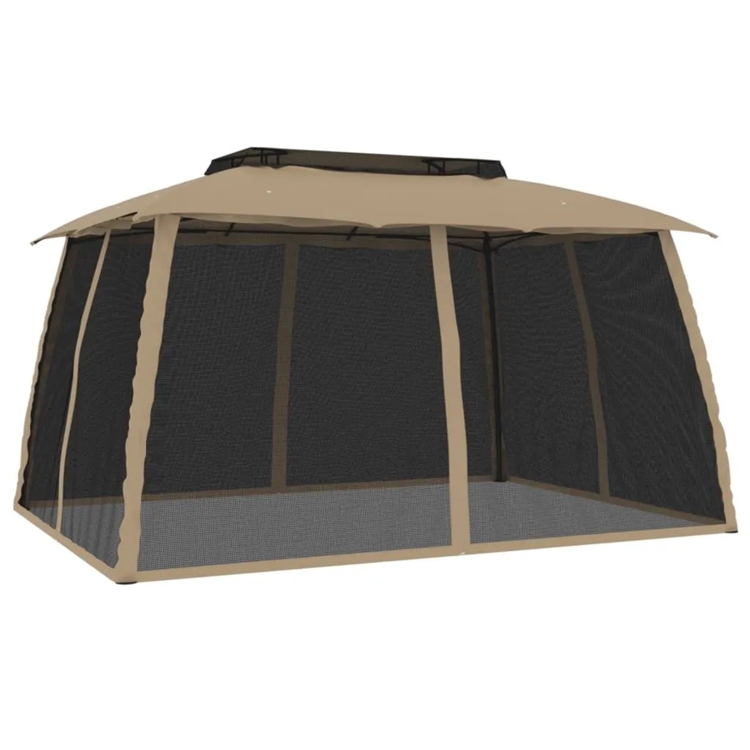 vidaXL Pavillon mit Doppeldach & Netzwänden Taupe 3,93x2,93 m Stahl 368453