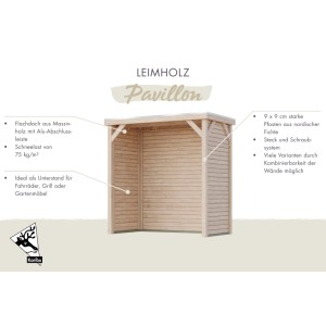 Karibu Pavillon Cannes Outdoorkitchen-Set S, naturbelassener Holzpavillon mit Flachdach.