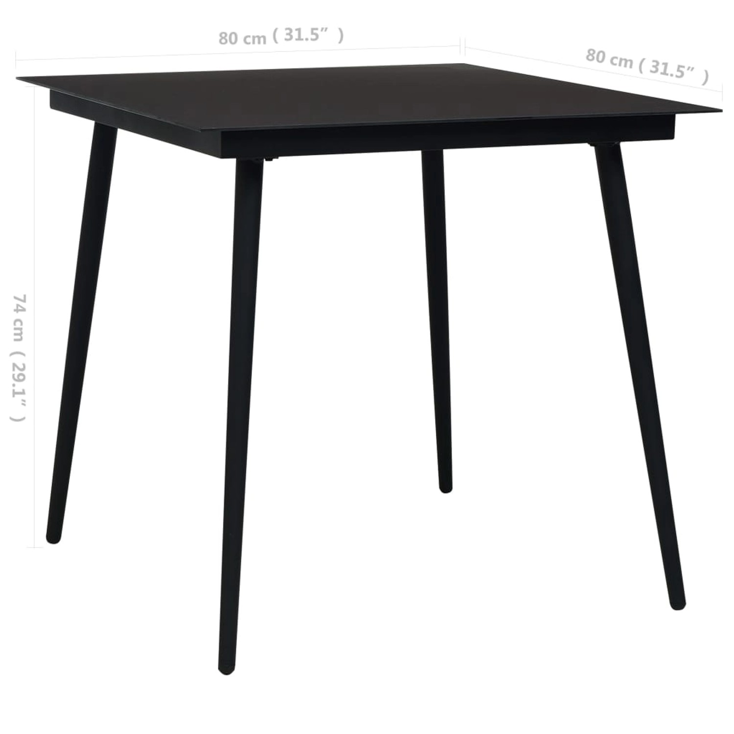 vidaXL Garten-Essgruppe, 3-teilig, schwarz. Tisch mit Glasplatte und zwei Stühle mit Baumwollseilbespannung.