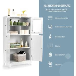 Costway Badezimmerschrank mit Glastüren Weiß