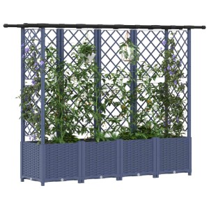 Graues vidaXL Hochbeet aus robustem PP mit Rankgitter für Kletterpflanzen und Hängedach. Ideal für Garten & Balkon.