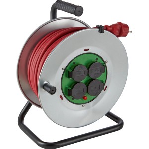Kabeltrommel mit 4 Steckdosen, 40 m Kabel für den Außenbereich.