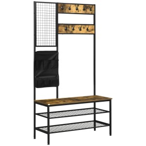 HOMCOM Garderobenständer mit Sitzbank, rustikal braun, für Flur und Eingangsbereich.