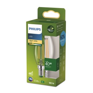 Philips LED-Lampe E14 Kerzenform, 2,3W, klar. Warmweißes Licht für gemütliche Atmosphäre.