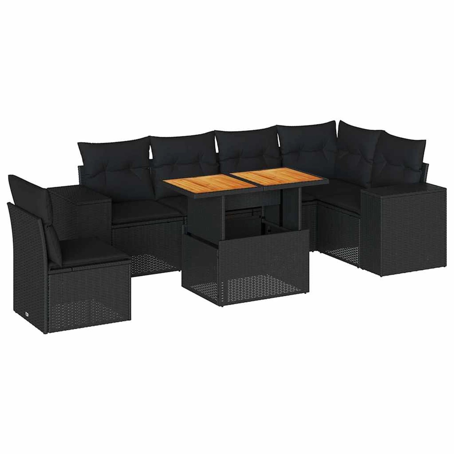 vidaXL 7-Tlg Garten-Sofagarnitur mit Kissen Schwarz Poly Rattan 3327380 günstig online kaufen