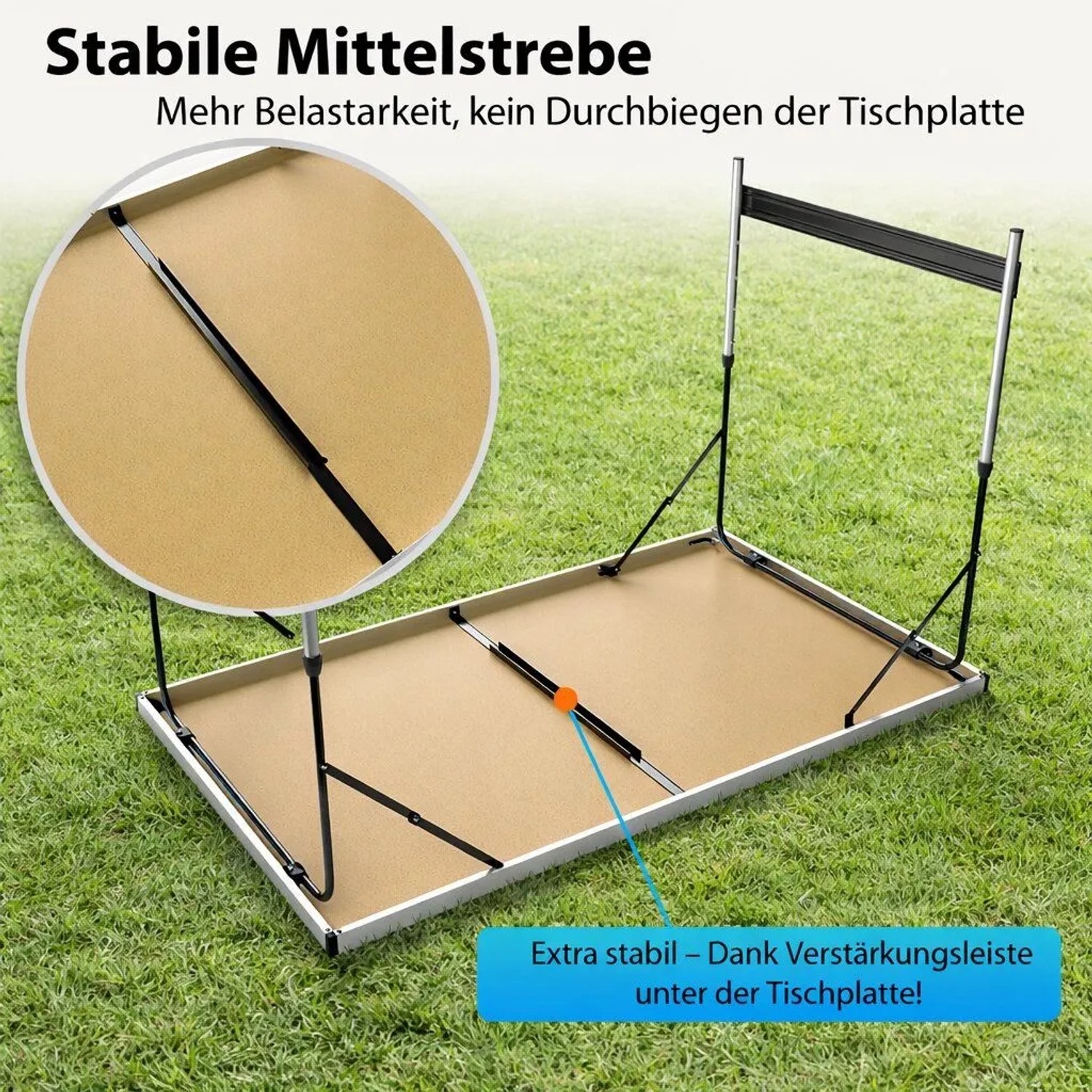 BigDean Klapptisch 100x60cm mit Mittelstrebe für mehr Stabilität, höhenverstellbarer Campingtisch.