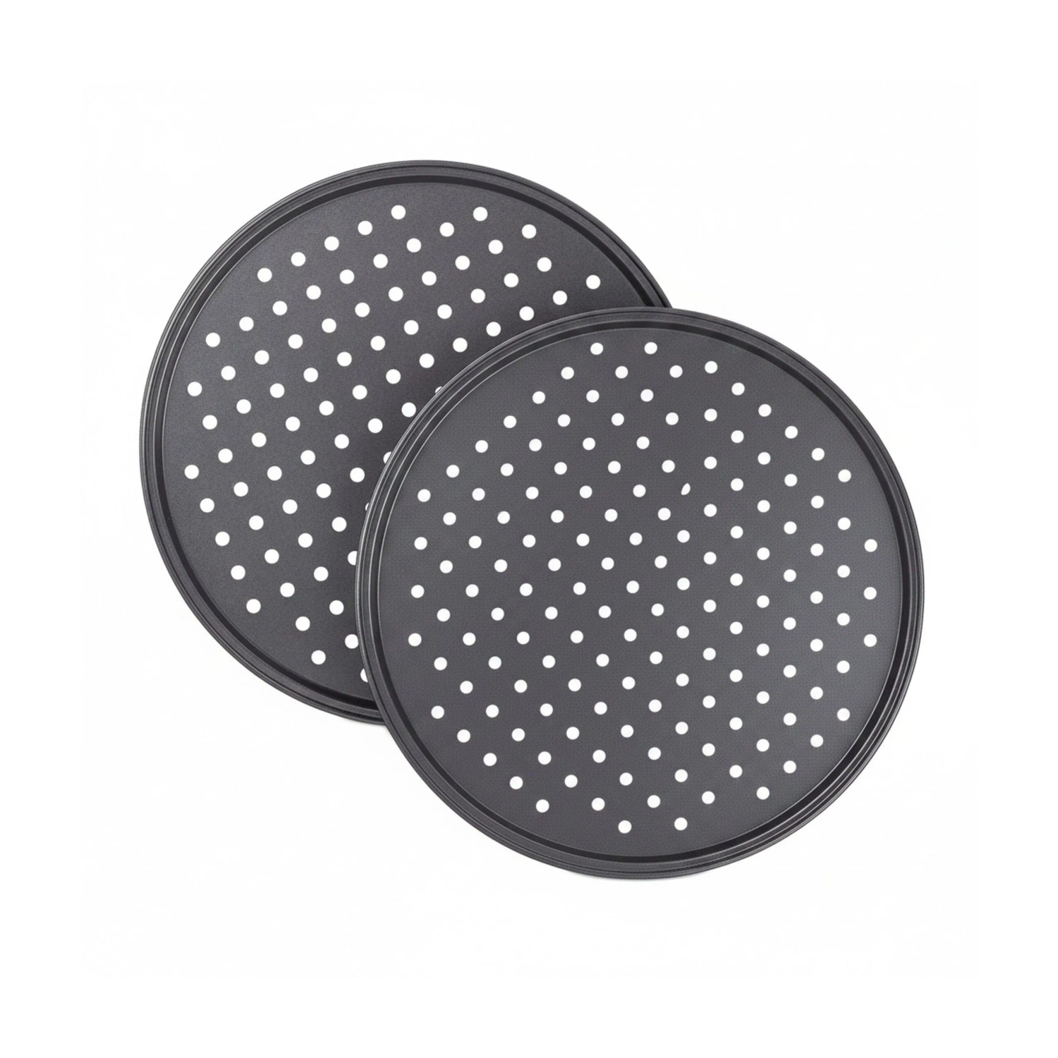 Relaxdays Pizzablech 2er Set Carbonstahl Grau Antihaftbeschichtet 1 cm x ø 32 cm 250 g