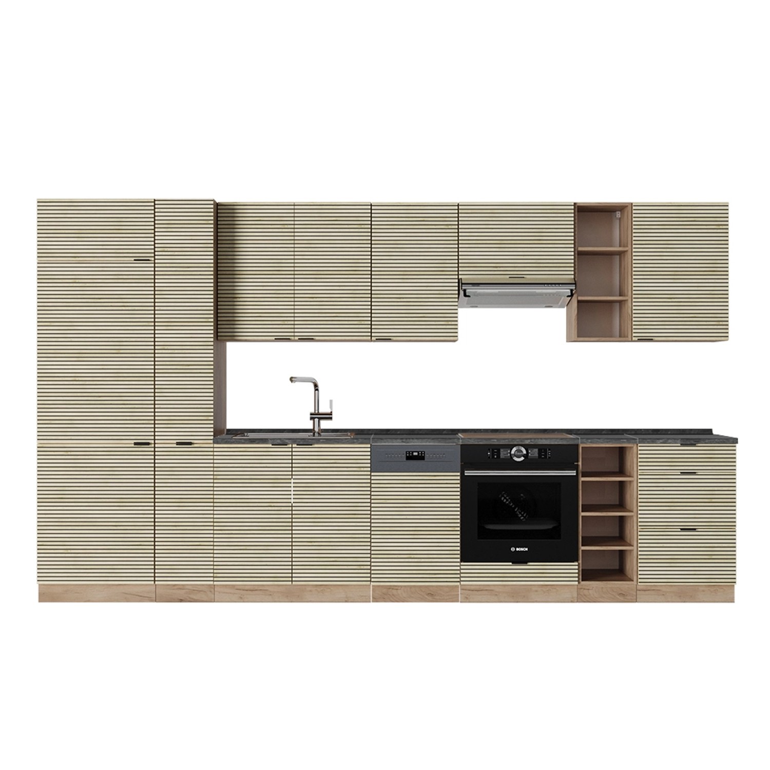 Vicco Fame-Line Küchenzeile Eiche Paneel/Goldkraft Eiche 355 cm AP Anthrazi günstig online kaufen