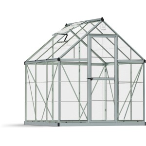 Palram Canopia Gewächshaus, 3,4 m², Silber, mit Fundamentrahmen.