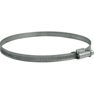 Verzinkte Marley Schlauchklemme, Ø 150-170 mm, für Flach- und Rundrohrsysteme.