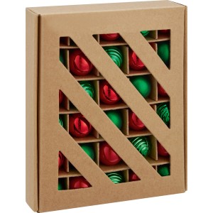 30 rote und grüne Weihnachtskugeln (Ø 2 cm) aus Kunststoff im Karton.