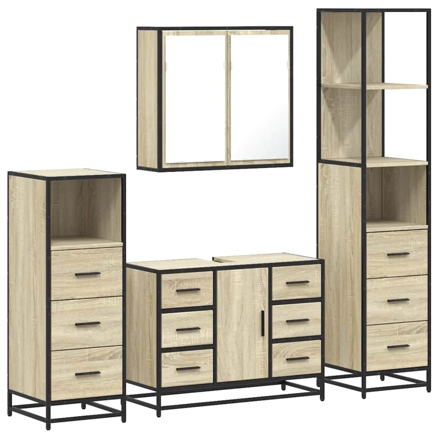vidaXL 4-Tlg Badmöbel-Set Sonoma-Eiche Holzwerkstoff 3301261