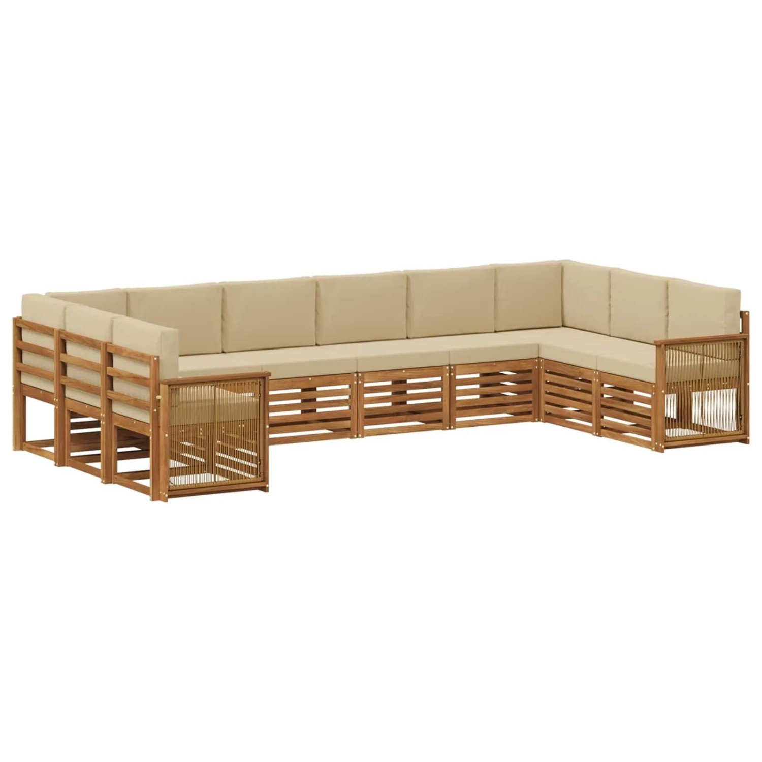 vidaXL Ecksofa Set 7 Stk Natur Massives Akazienholz und Polyester 3384899