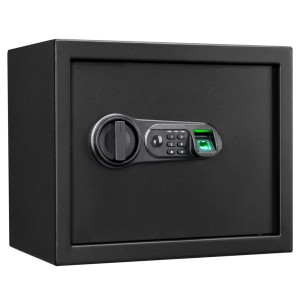 Anthrazitfarbener KARAT Tresor Catoca mit elektronischem Schloss, Fingerabdrucksensor und LED-Anzeige.