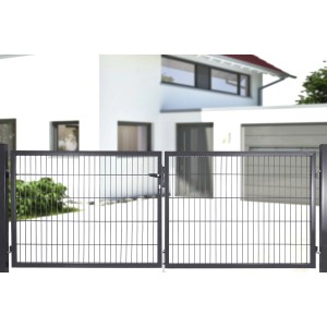 Anthrazitfarbenes Solid Doppeltor aus Stahl mit Stabmattenfüllung, 125x300 cm.