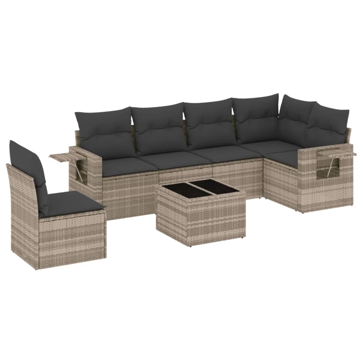 vidaXL 7-Tlg Garten-Sofagarnitur mit Kissen Hellgrau Poly Rattan 3252579 günstig online kaufen
