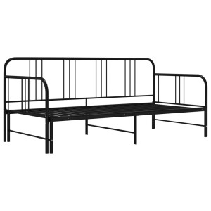 Schwarzes vidaXL Ausziehsofa Bettgestell aus Metall, 90x200 cm, ideal für Gästezimmer.