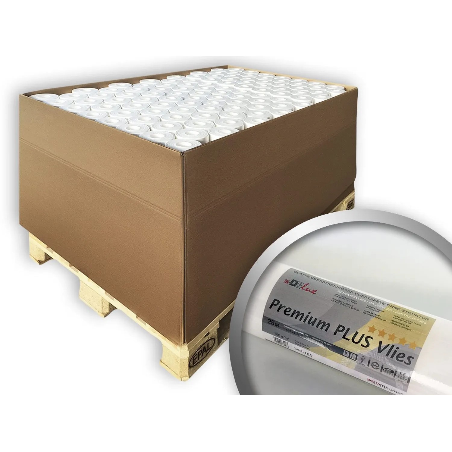 PROFHOME Armierungsvlies PremiumVlies Plus 160 g glattes Renoviervlies 1 Palette mit 77 Rollen 1925 m2 Weiß