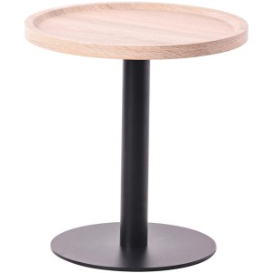 Runder Beistelltisch Aspen mit Eiche-Holzplatte und matt schwarzem Metallgestell. Moderner Wohnzimmertisch.