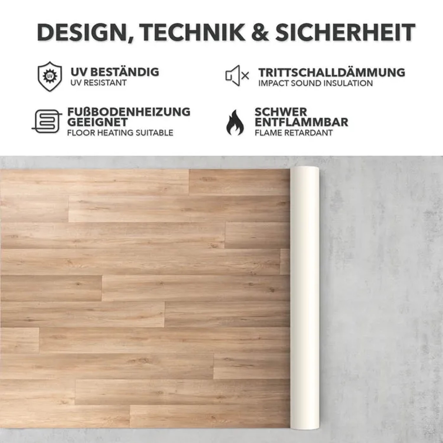 Karat CV Bodenbelag Atlantic Silk Oak: PVC-Boden in Holzoptik, Rolle an der Wand.