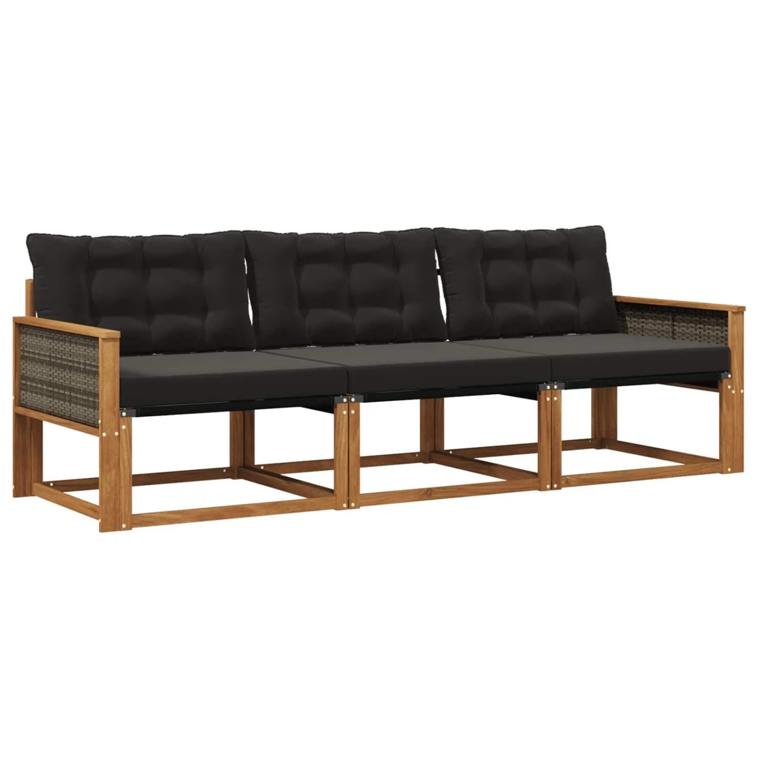 vidaXL Outdoor-Sofagarnitur mit Kissen 3 Stk Natur und Schwarz 3381212