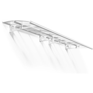 Weißes Palram-Canopia Vordach Bordeaux 4.5 x 1.4 aus Aluminium und Hohlkammerplatten.