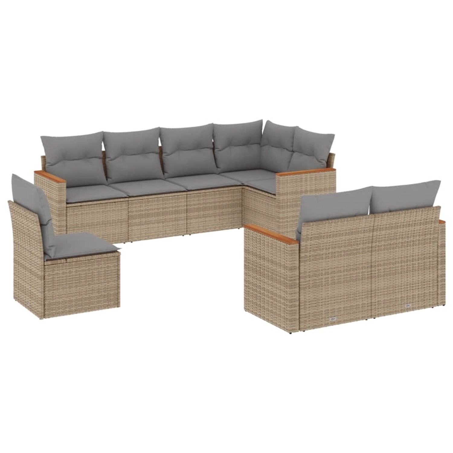 vidaXL 8-Tlg Garten-Sofagarnitur mit Kissen Beige Poly Rattan 3226164