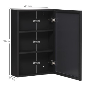 Offener Kleankin Spiegelschrank, Edelstahl, schwarz, mit 3 Fächern. Bad Spiegelschrank zur Wandmontage.