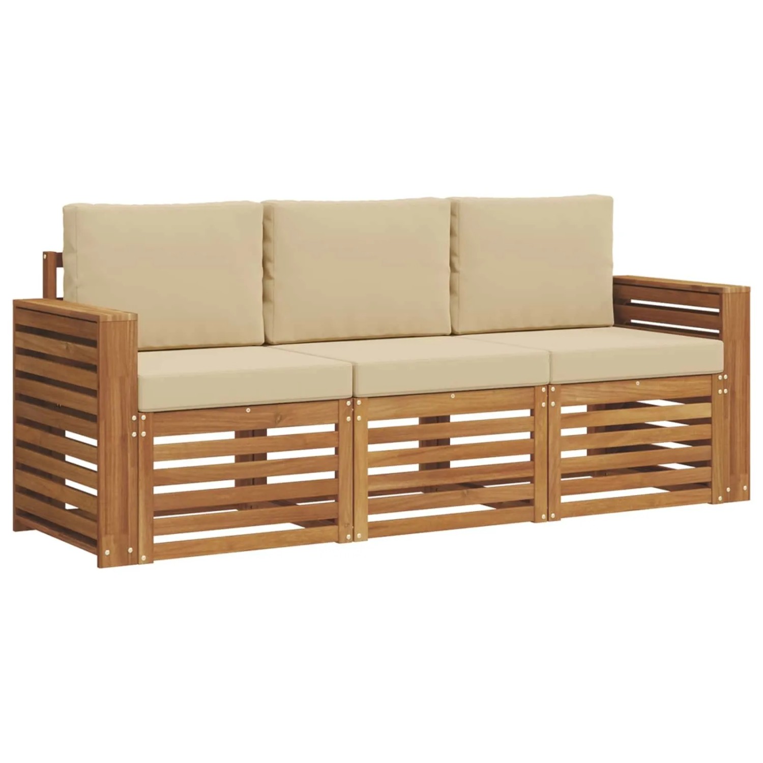 vidaXL Sofagarnituren 3 Tlg Natur und Beige Massivholz Akazie 3374298