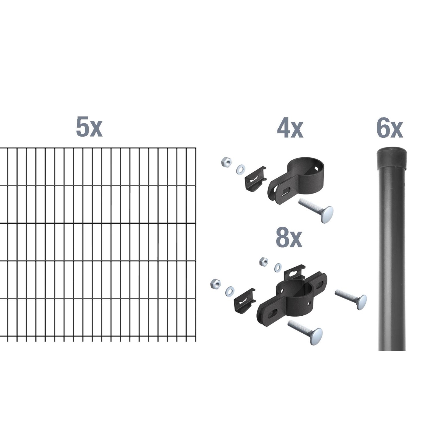 Metallzaun Grund-Set Einstabmatte Anthrazit z. Einbetonieren 125 cm  x 1000 cm