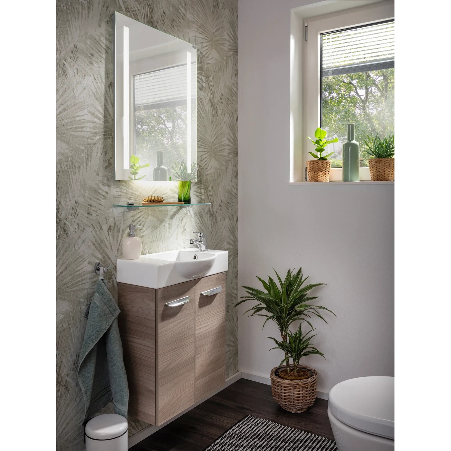 Fackelmann Waschbeckenunterschrank SBC Steinesche, 52 cm breit, mit zwei Türen im Badezimmer.