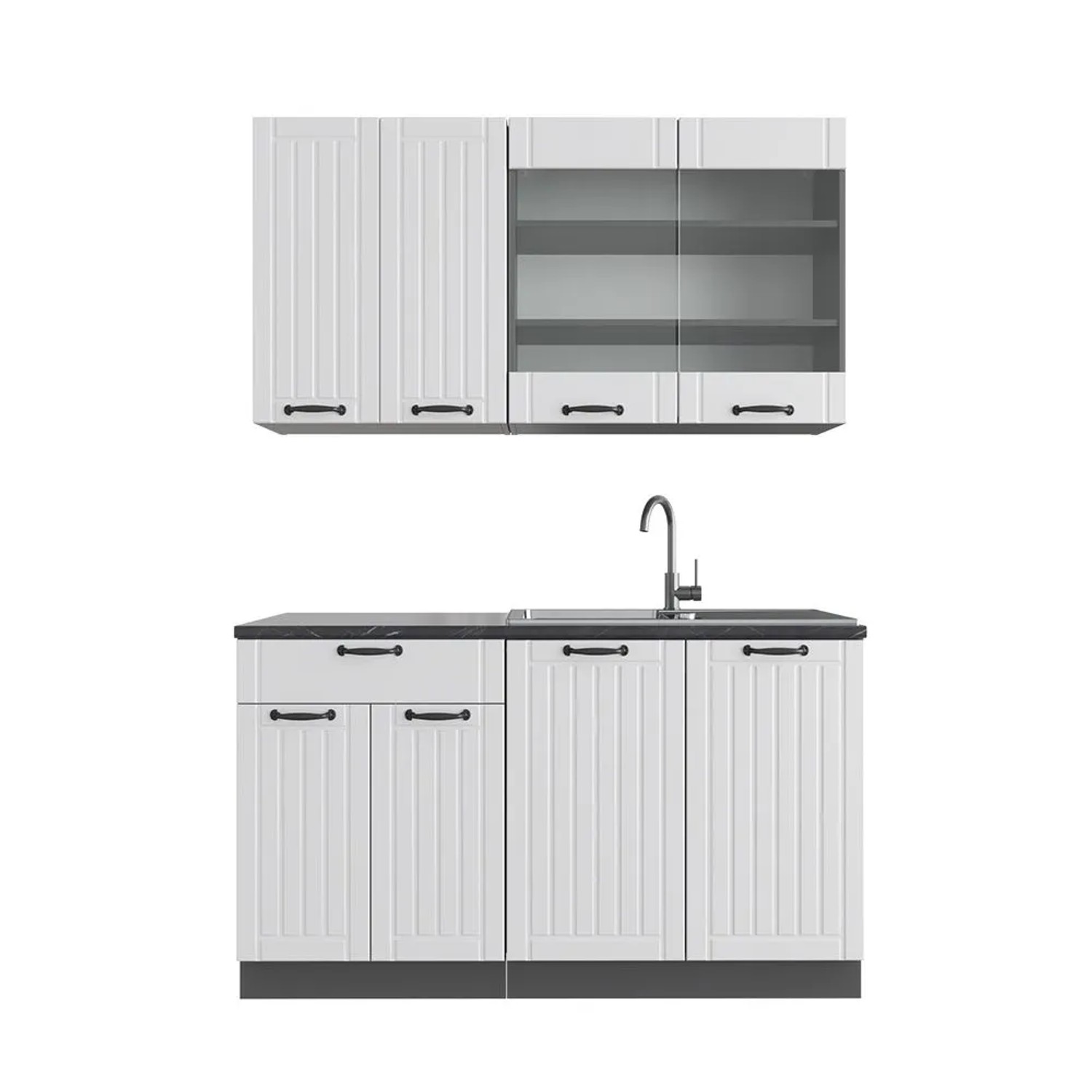 Vicco Fame-Line Singleküche Weiß Landhaus Anthrazit 140 cm AP Anthrazit ohne E-Geräte