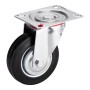 SOTECH Transportrolle, Lenkrolle Ø200 mm mit schwarzem Gummirad und silbernem Stahlgehäuse.