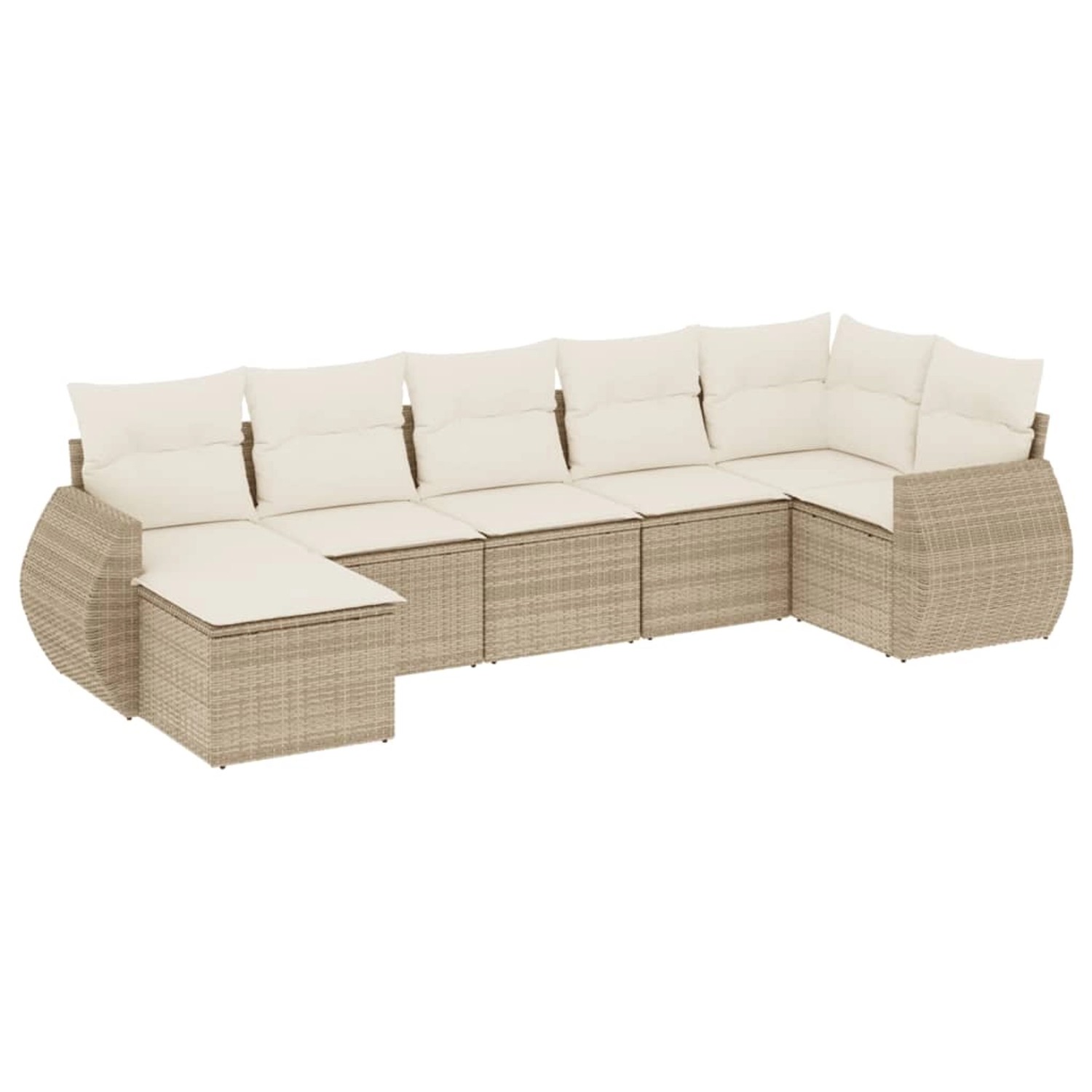 vidaXL 7-Tlg Garten-Sofagarnitur mit Kissen Beige Poly Rattan 3254015