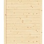 Detailansicht Gartenhaus Amrum aus Holz, naturbelassen, mit Flachdach.