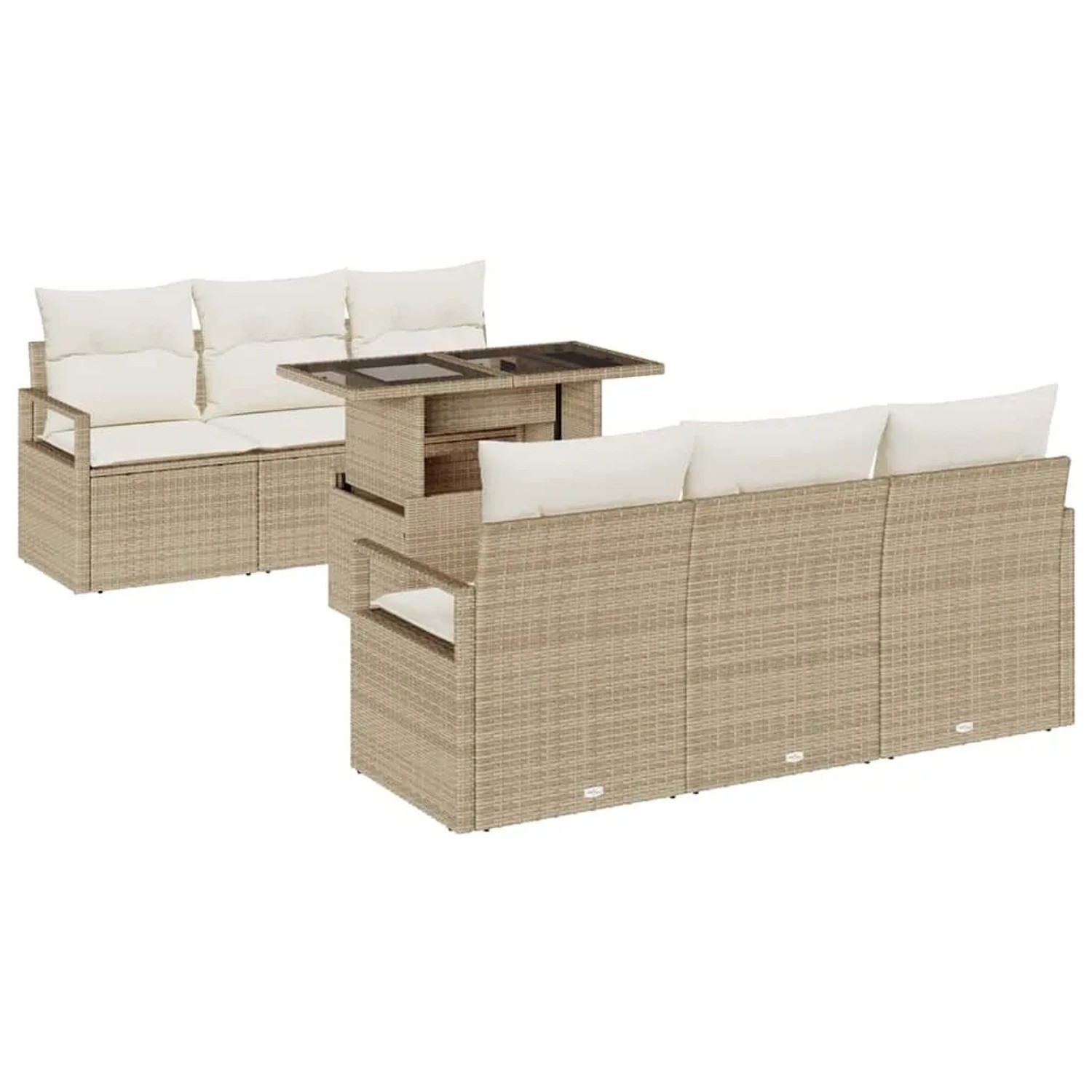 vidaXL Gartensofa-set mit Speicher mit Kissen 7-Tlg Beige Poly-Rattan 33487 günstig online kaufen