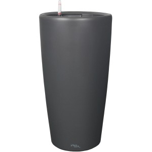 Anthrazitfarbener Pflanzwerk® Pflanzkübel Pipe, Ø 40 cm, 78 cm hoch, mit Wasserstandsanzeige.