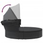Schwarzes VidaXL Outdoor-Loungebett mit Dach und Kissen aus Poly Rattan.