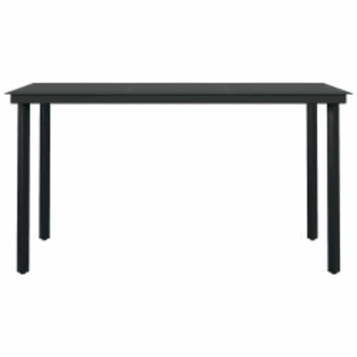 Schwarzer vidaXL Gartentisch aus Glas und Stahl, Teil der 5-tlg. Garten-Essgruppe.