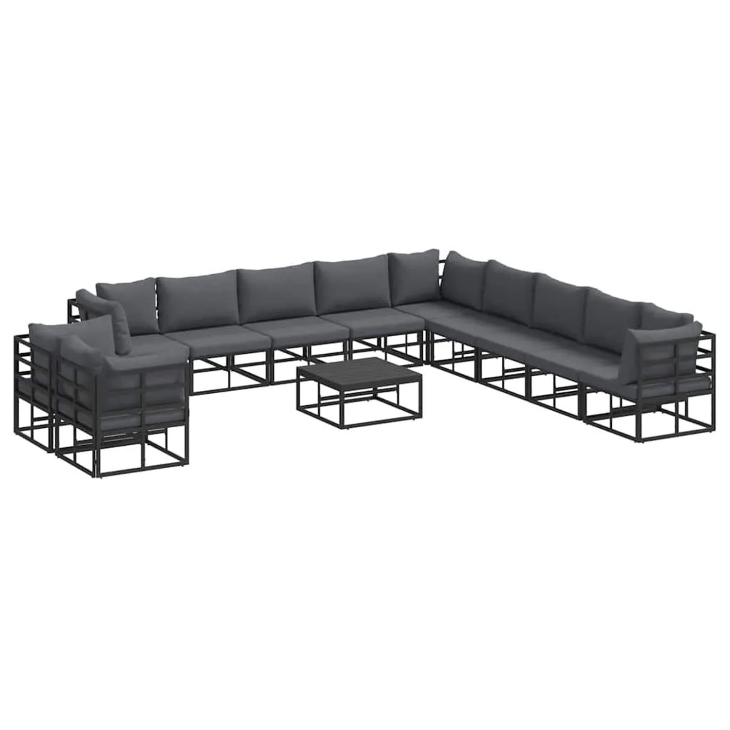 vidaXL Gartensofa-Set mit Kissen 12 Stk Schwarz Aluminium 3378887