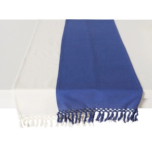 Boltze Tischläufer, blau-weiß, 40x140 cm, Baumwolle, mit Fransen. Dekorative Tischdeko für stilvolle Akzente.