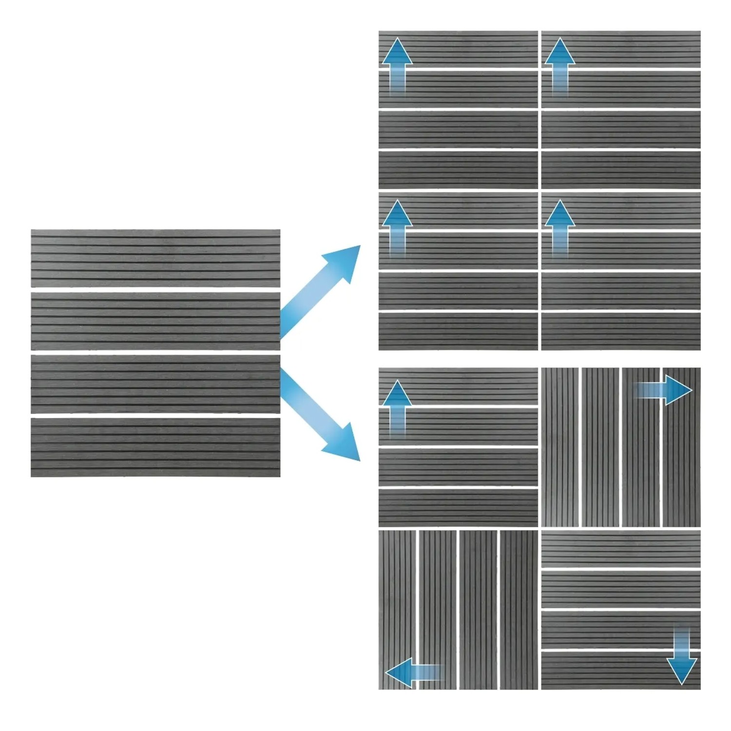 ECD Germany WPC Terrassenfliesen 30x30 cm, 33er Set, Anthrazit Holzoptik, verschiedene Verlegemuster.