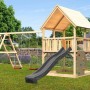 Karibu Spielturm Luis mit Rutsche, Schaukel, Kletterwand in Natur und Anthrazit für Kinder.