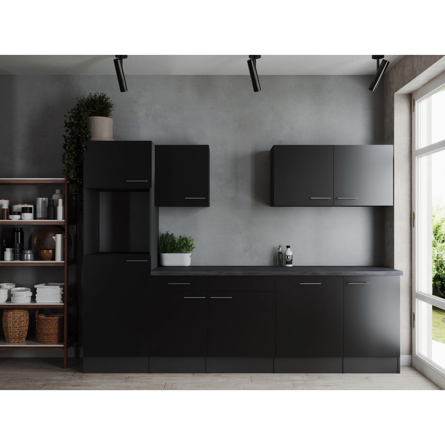 Respekta Küchenzeile Oliver 280 cm Schwarz ohne E-Geräte