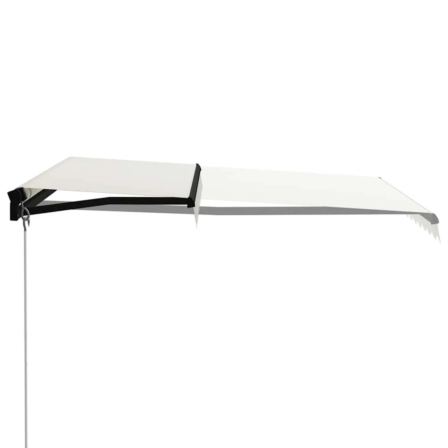 Cremefarbene, manuell einziehbare Markise mit grauem Rahmen und Kurbel. Inkl. LED-Beleuchtung für Terrasse.